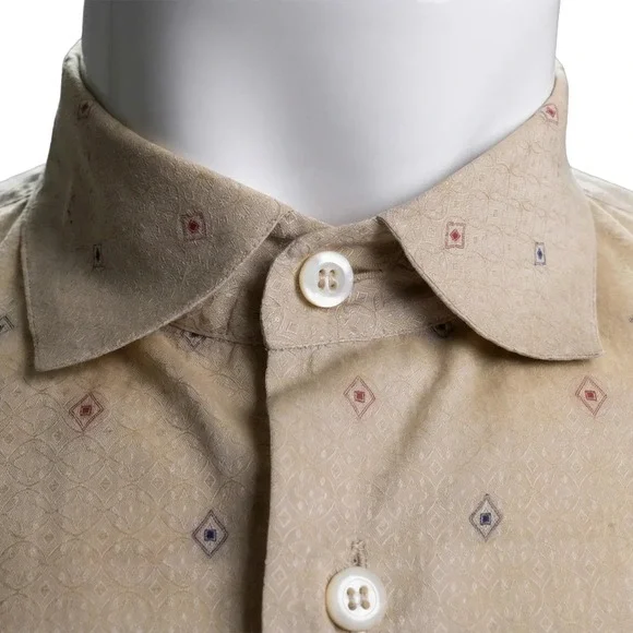 Prada Button Up Shirt SS17 Stretch Cotton Poplin Geometric Archive Men's 42 16.5
